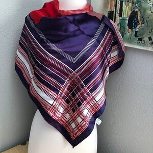Vintage Dorlena Japan Scarf Women's Blue Red & White Geometric 26" Square